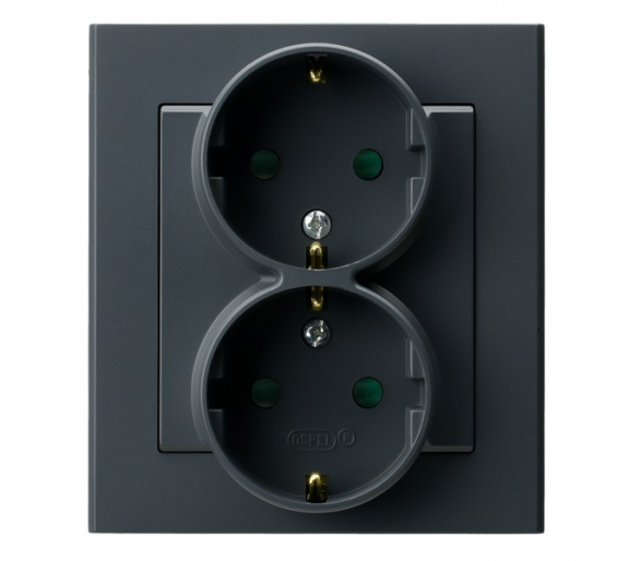Gniazdo podwójne z uziemieniem schuko z przesłonami torów prądowych, kompletne z ramką Szary grafit Ospel Sonata