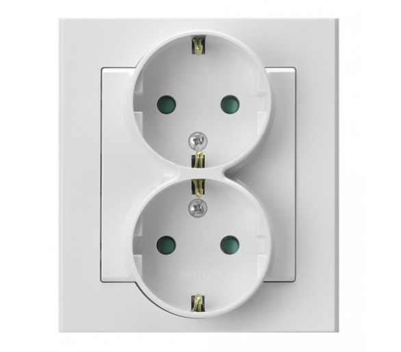 Gniazdo podwójne z uziemieniem schuko z przesłonami torów prądowych, kompletne z ramką Biały mat Ospel Sonata