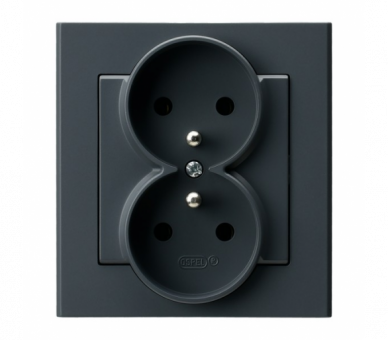 Gniazdo podwójne z uziemieniem kompletne z ramką Szary grafit Ospel Sonata