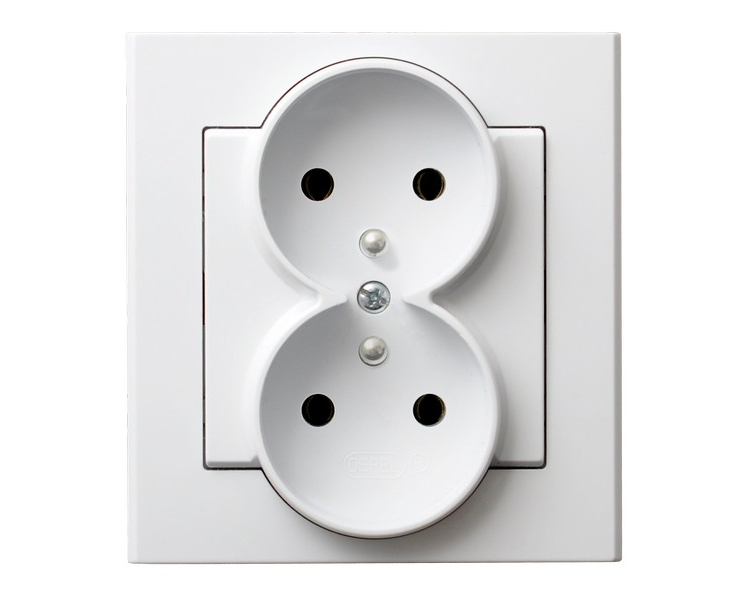 Gniazdo podwójne z uziemieniem kompletne z ramką Biały mat Ospel Sonata