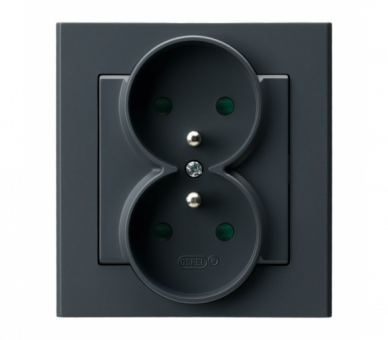 Gniazdo podwójne z uziemieniem z przesłonami torów prądowych, kompletne z ramką Szary grafit Ospel Sonata