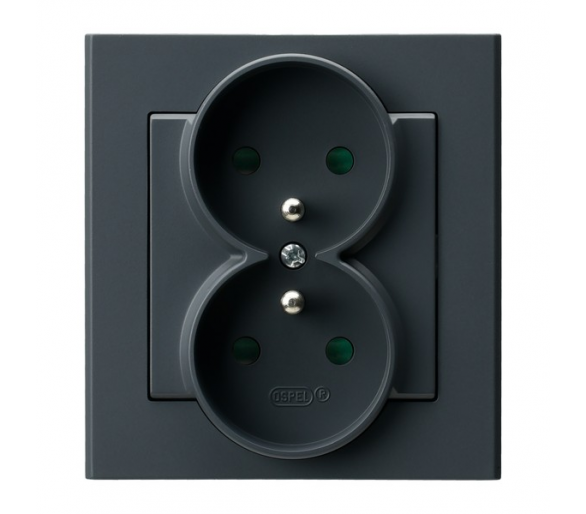 Gniazdo podwójne z uziemieniem z przesłonami torów prądowych, kompletne z ramką Szary grafit Ospel Sonata