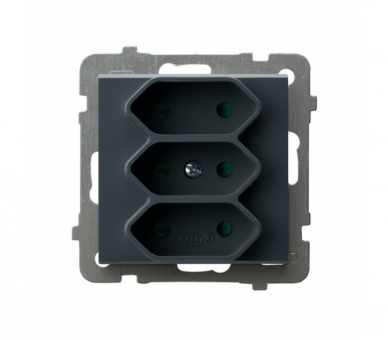 Gniazdo potrójne EURO z przesłonami torów prądowych Szary grafit Ospel Sonata