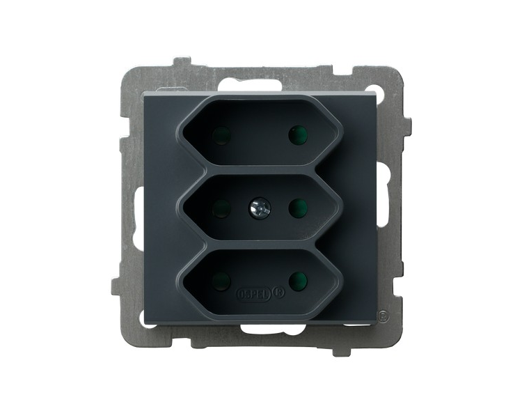 Gniazdo potrójne EURO z przesłonami torów prądowych Szary grafit Ospel Sonata