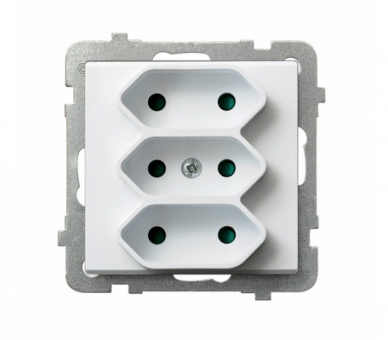 Gniazdo potrójne EURO z przesłonami torów prądowych Biały mat Ospel Sonata