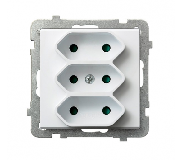 Gniazdo potrójne EURO z przesłonami torów prądowych Biały mat Ospel Sonata