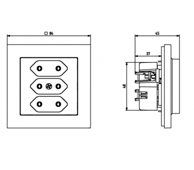 Gniazdo potrójne EURO z przesłonami torów prądowych Biały mat Ospel Sonata