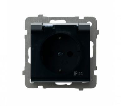 Gniazdo bryzgoszczelne z uziemieniem schuko IP-44 wieczko przezroczyste Szary grafit Ospel Sonata