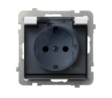 Gniazdo bryzgoszczelne z uziemieniem schuko IP-44 wieczko przezroczyste Biały mat Ospel Sonata