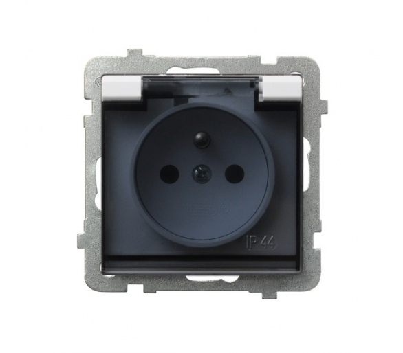 Gniazdo bryzgoszczelne z uziemieniem IP-44 wieczko przezroczyste Biały mat Ospel Sonata