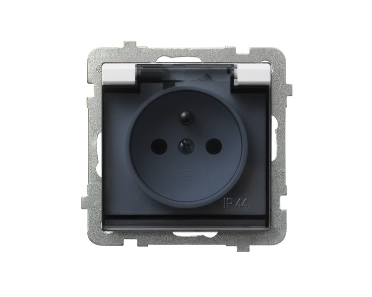 Gniazdo bryzgoszczelne z uziemieniem IP-44 wieczko przezroczyste Biały mat Ospel Sonata