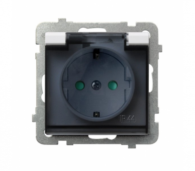 Gniazdo bryzgoszczelne z uziemieniem schuko IP-44 z przesłonami torów prądowych wieczko przezroczyste Biały mat Ospel Sonata