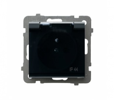 Gniazdo bryzgoszczelne z uziemieniem IP-44 wieczko przezroczyste Szary grafit Ospel Sonata