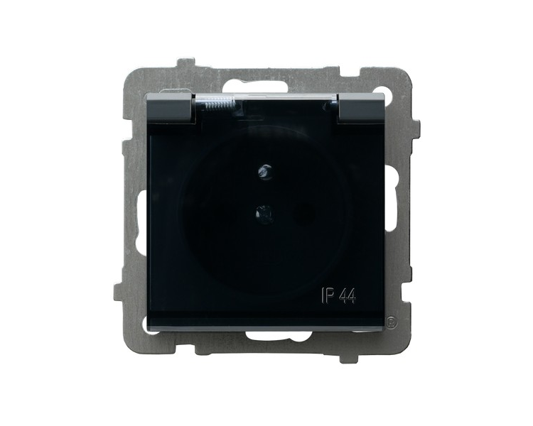 Gniazdo bryzgoszczelne z uziemieniem IP-44 wieczko przezroczyste Szary grafit Ospel Sonata