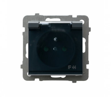 Gniazdo bryzgoszczelne z uziemieniem IP-44 z przesłonami torów prądowych wieczko przezroczyste Szary grafit Ospel Sonata
