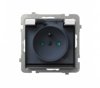 Gniazdo bryzgoszczelne z uziemieniem IP-44 z przesłonami torów prądowych wieczko przezroczyste Biały mat Ospel Sonata