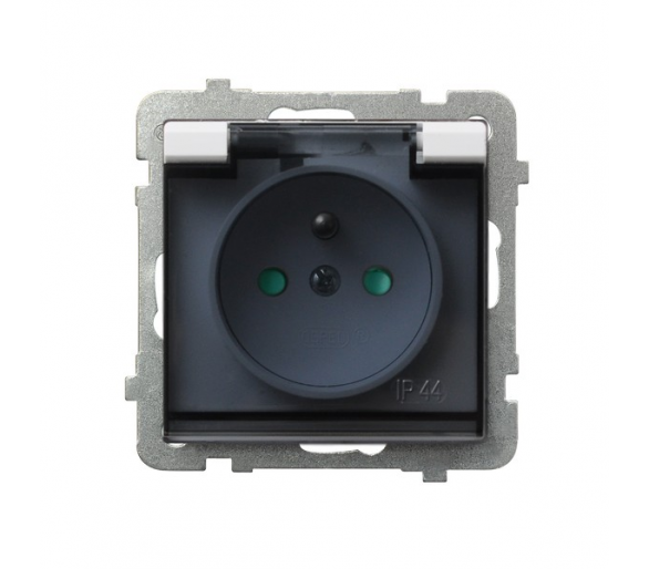 Gniazdo bryzgoszczelne z uziemieniem IP-44 z przesłonami torów prądowych wieczko przezroczyste Biały mat Ospel Sonata