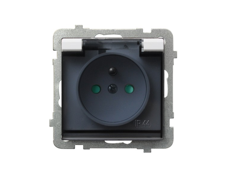 Gniazdo bryzgoszczelne z uziemieniem IP-44 z przesłonami torów prądowych wieczko przezroczyste Biały mat Ospel Sonata