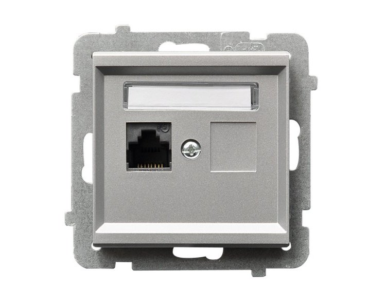 Gniazdo komputerowe pojedyncze, kat. 6 MMC Srebro mat Ospel Sonata