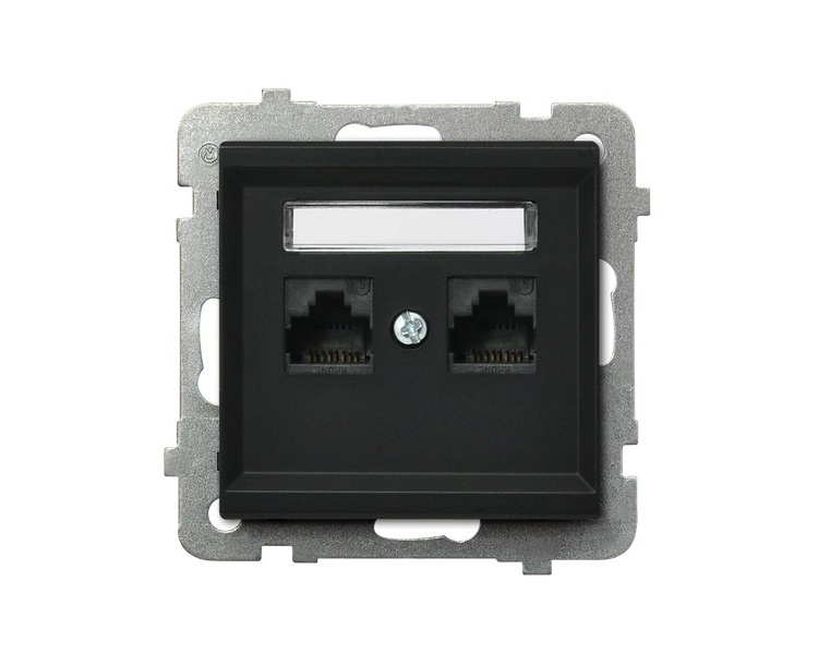 Gniazdo komputerowe podwójne, kat. 6 MMC Czarny matowy Ospel Sonata