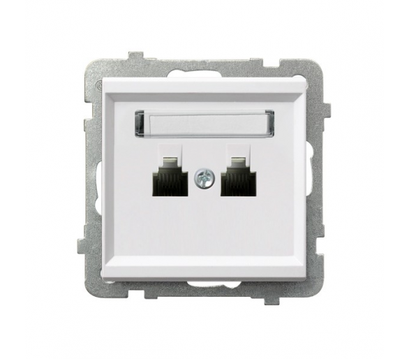 Gniazdo telefoniczne podwójne równoległe Biały mat Ospel Sonata