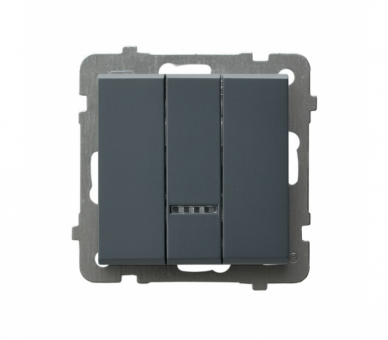 Łącznik potrójny z podświetleniem niebieskim Szary grafit Ospel Sonata