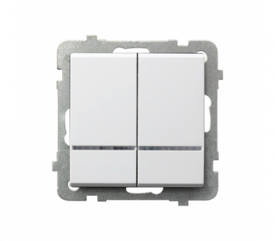 Łącznik dwugrupowy świecznikowy z podświetleniem niebieskim Biały mat Ospel Sonata