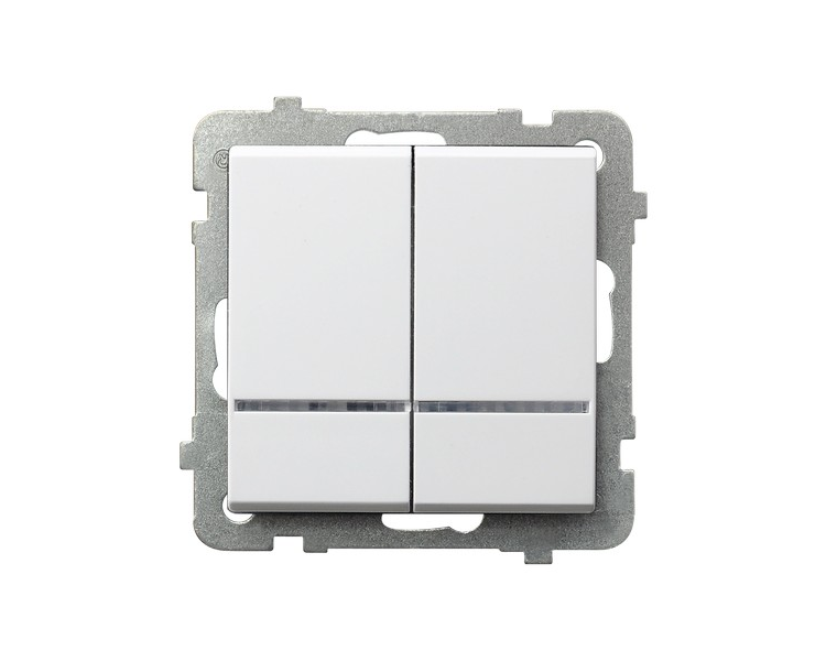 Łącznik dwugrupowy świecznikowy z podświetleniem niebieskim Biały mat Ospel Sonata