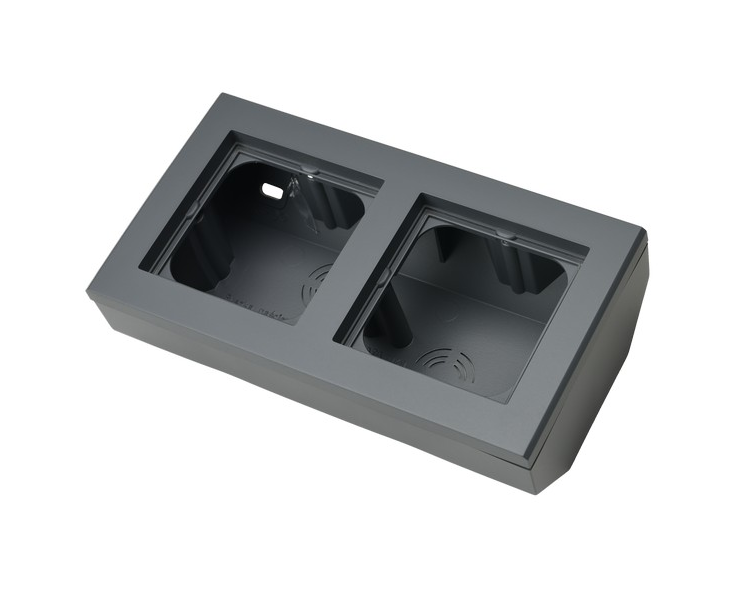 Puszka narożna do serii SONATA podwójna, wyposażona w ramkę Szary grafit Ospel Sonata