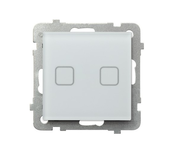 Łącznik dotykowy dwugrupowy zwierny z podświetleniem Białe szkło szronione Ospel Sonata touch