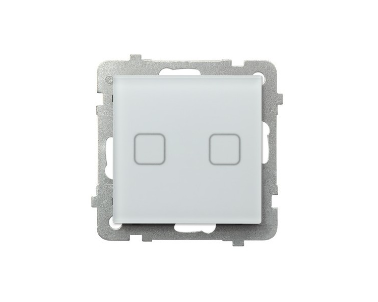 Łącznik dotykowy podwójny schodowy/podwójny krzyżowy z podświetleniem Białe szkło szronione Ospel Sonata touch