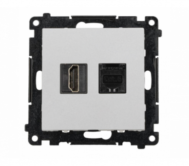 Gniazdo HDMI 2.1 + komputerowe RJ45 kat.6., moduł, jasnoszary mat, HDMI 2.1 Simon 55 TGH21RJ45.01/114