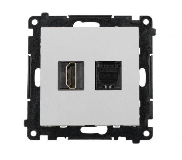 Gniazdo HDMI 2.1 + komputerowe RJ45 kat.6., moduł, jasnoszary mat, HDMI 2.1 Simon 55 TGH21RJ45.01/114