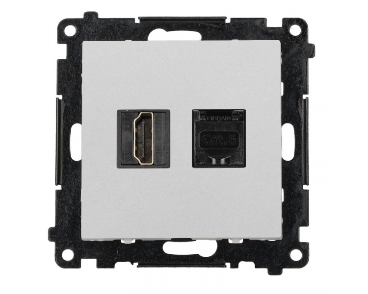 Gniazdo HDMI 2.1 + komputerowe RJ45 kat.6., moduł, jasnoszary mat, HDMI 2.1 Simon 55 TGH21RJ45.01/114