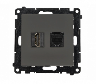 Gniazdo HDMI 2.1 + komputerowe RJ45 kat.6., moduł, grafitowy mat, HDMI 2.1 Simon 55 TGH21RJ45.01/116