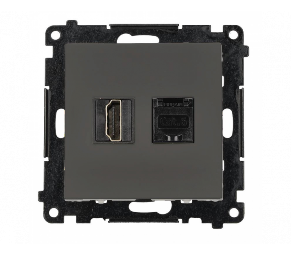 Gniazdo HDMI 2.1 + komputerowe RJ45 kat.6., moduł, grafitowy mat, HDMI 2.1 Simon 55 TGH21RJ45.01/116