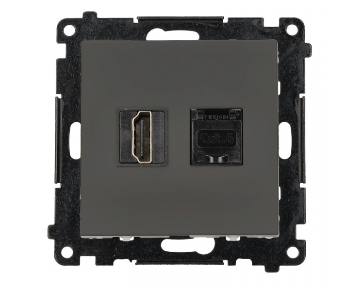 Gniazdo HDMI 2.1 + komputerowe RJ45 kat.6., moduł, grafitowy mat, HDMI 2.1 Simon 55 TGH21RJ45.01/116