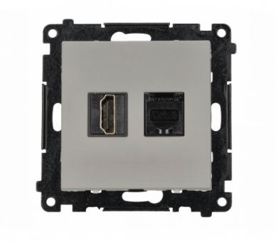 Gniazdo HDMI 2.1 + komputerowe RJ45 kat.6., moduł, aluminium mat, HDMI 2.1 Simon 55 TGH21RJ45.01/143