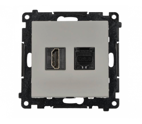 Gniazdo HDMI 2.1 + komputerowe RJ45 kat.6., moduł, aluminium mat, HDMI 2.1 Simon 55 TGH21RJ45.01/143