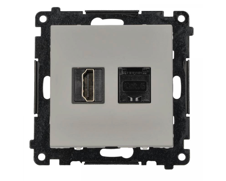 Gniazdo HDMI 2.1 + komputerowe RJ45 kat.6., moduł, aluminium mat, HDMI 2.1 Simon 55 TGH21RJ45.01/143