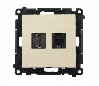 Gniazdo HDMI 2.1 + komputerowe RJ45 kat.6., moduł, szampański mat, HDMI 2.1 Simon 55 TGH21RJ45.01/144