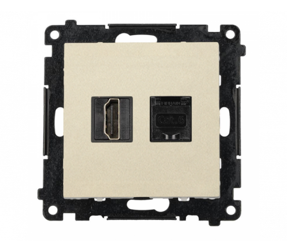 Gniazdo HDMI 2.1 + komputerowe RJ45 kat.6., moduł, szampański mat, HDMI 2.1 Simon 55 TGH21RJ45.01/144