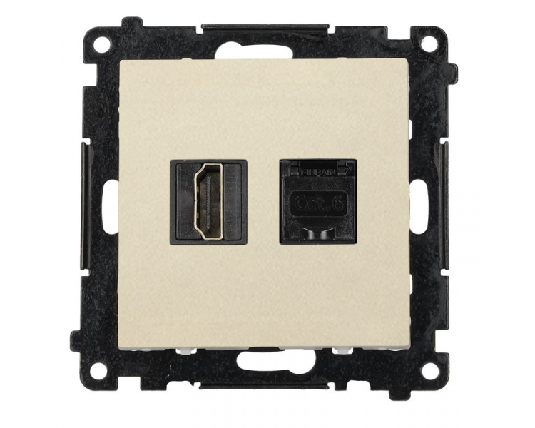 Gniazdo HDMI 2.1 + komputerowe RJ45 kat.6., moduł, szampański mat, HDMI 2.1 Simon 55 TGH21RJ45.01/144
