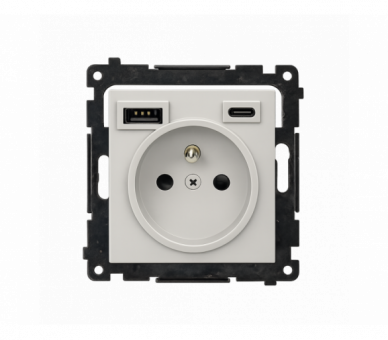 Gniazdo z ładowarką USB, C+A, (moduł), 2,1A, 16A, aluminium mat Simon 55 TGZ1ZUSB2CA.01/143