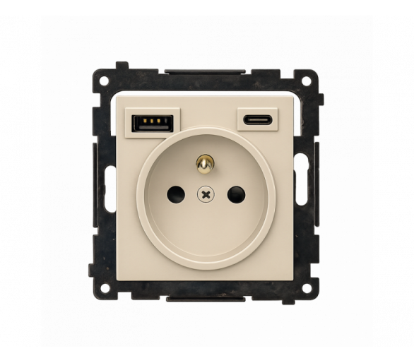 Gniazdo z ładowarką USB, C+A, (moduł), 2,1A, 16A, szampański mat Simon 55 TGZ1ZUSB2CA.01/144