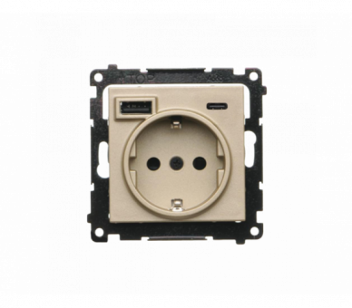 Gniazdo z ładowarką USB, C+A, (moduł), 2,1A, 16A, szampański mat Simon 55 TGSZ1ZUSB2CA.01/144