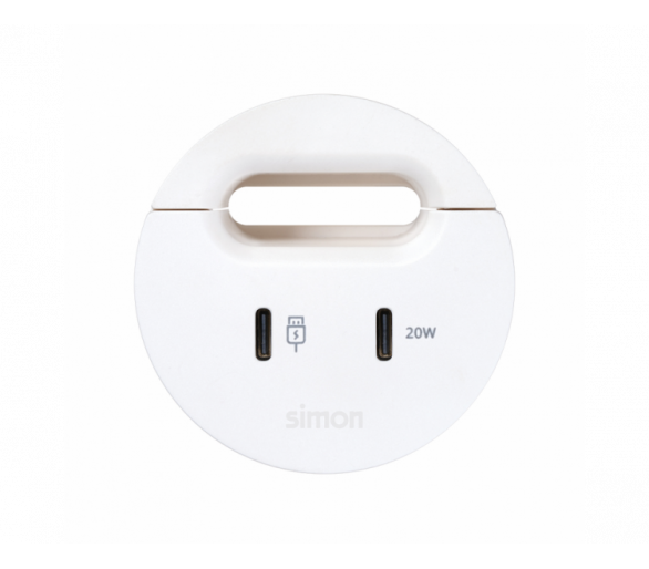 Meblowy port USB-C DATA z przepustem kablowym oraz stacją dokującą 1xHDMI+LAN+3xUSB-A w zestawie, IP20, biały, Wym. montażowe: Ø54mm Simon 400, Flash 60 43134001-030