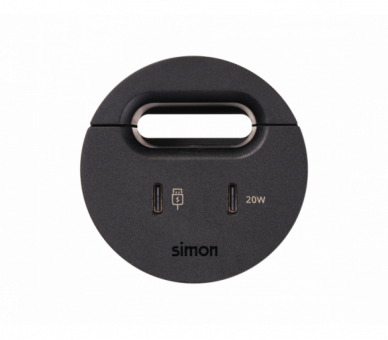 Meblowy port USB-C DATA z przepustem kablowym oraz stacją dokującą 1xHDMI+LAN+3xUSB-A w zestawie, IP20, czarny, Wym. montażowe: Ø54mm Simon 400, Flash 60 43134001-038