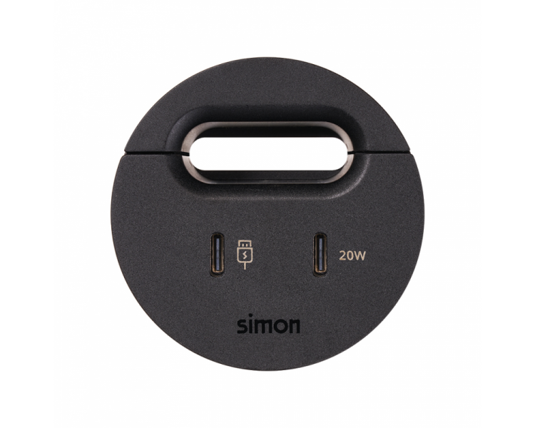 Meblowy port USB-C DATA z przepustem kablowym oraz stacją dokującą 1xHDMI+LAN+3xUSB-A w zestawie, IP20, czarny, Wym. montażowe: Ø54mm Simon 400, Flash 60 43134001-038