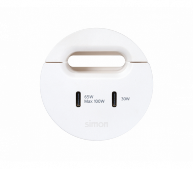 Meblowa ładowarka USB-C 100W podwójna z przepustem kablowym, IP20, biały, Wym. montażowe: Ø54mm Simon 400, Flash 60 43150001-030